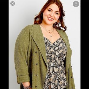 plus size solid cascade front military cardigan